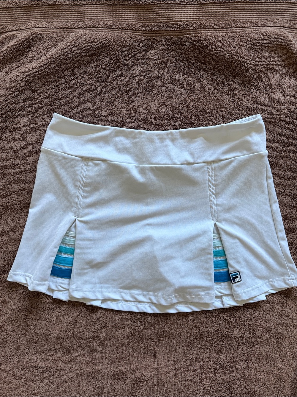 Fila White Mini Skort with Blue Stripe Insets